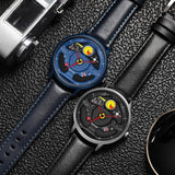 Waterproof Quartz Watch with Hollow Dial - 1085 Steering Wheel Design - Black