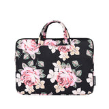 14 Inch Laptop Case Bag with White Rose Pattern and Handle - Blue