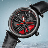 Women Quartz Watch with 3d Hollow out Wheel Design - Black Red