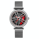 Women Quartz Watch with 3d Hollow out Wheel Design - Black Red