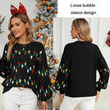 Women Christmas Sweater Sweet Loose Pullover Knit Sweater Black - L