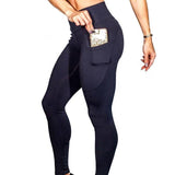 High Elastic Yoga Pants With Pockets For Women Jogging Workout Running Leggings Xl - Black - Xl