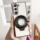 For Samsung Galaxy z Fold4 5G Shockproof Magsafe Holder for Rotating Plating Phone Case - Black