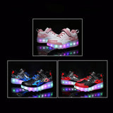 Rechargeable Light Wheel Skating Shoes for Kids - Size 36 Two-wheeled - Blue