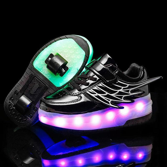 Double Wheel Led Roller Skates - Size 38 - Black