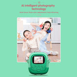720P Hd Reversible Mini Digital Camera For Children - Cartoon Print - Green