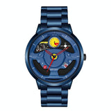 Waterproof Quartz Watch with Hollow Dial and Steering Wheel Design - Blue