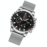 Stainless Steel Waterproof Men Sports Watch - White Steel Black Surface