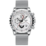 Stainless Steel Waterproof Men Sports Watch - White Steel Black Surface