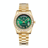 Men Quartz Watch with Diamond-encrusted Roman Numeral Dial - Gold Shell Red Dial