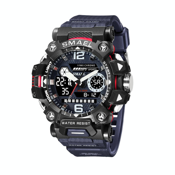 Waterproof Dual Display Outdoor Watch - Multifunctional Alloy for Men - Blue