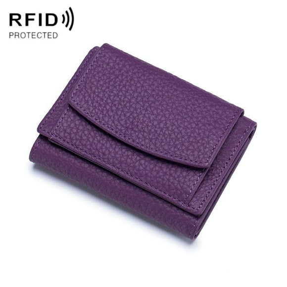 Compact Rfid Leather Coin Purse Wallet - Secure & Stylish - Purple