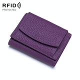 Compact Rfid Leather Coin Purse Wallet - Secure & Stylish - Purple