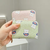 Cute Bear Print Multi Slot Card Holder Anti Degaussing Design - Green