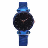 Starry Diamond Geometric Quartz Watch with Magnet Buckle - Luxury Mesh for Women - Blue