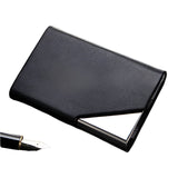 Stainless Steel Business Card Holder Men Leather Clamp - Brown