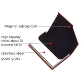 Stainless Steel Business Card Holder Men Leather Clamp - Brown