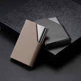 Stainless Steel Business Card Holder Men Leather Clamp - Brown