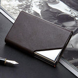 Stainless Steel Business Card Holder Men Leather Clamp - Brown