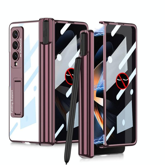 For Samsung Galaxy Z Fold4 5G Foldable Magnetic Privacy Case With Pen Holder - Fits 4Th Generation Ipad - Wine Red