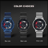 Men 360 Degree Hollow Dial Mesh Strap Quartz Watch - Spinning Design - Black