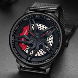 Men 360 Degree Hollow Dial Mesh Strap Quartz Watch - Spinning Design - Black