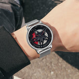 Men 360 Degree Hollow Dial Mesh Strap Quartz Watch - Spinning Design - Black