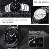 Waterproof Full Steel Quartz Watch - Fashion Business Calendar - White Case Black Face