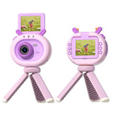 180-degree Flip-screen Cartoon Digital Camera with Stand 2.4-inch 1080p Hd - Dark Green