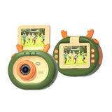 180-degree Flip-screen Cartoon Digital Camera with Stand 2.4-inch 1080p Hd - Dark Green