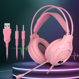 3.5Mm Luminous Game Headset For Desktop - Pink