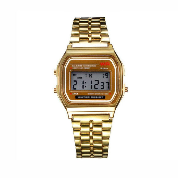 Waterproof Led Digital Quartz Wristwatch - Unisex - Gold