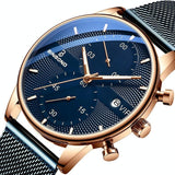 Men Multifunctional Luminous Quartz Watch - Business Style - Blue Mash Rose Shell Blue Surface