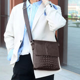 Water Repellent Vertical Leather Shoulder Bag For Men - Brown