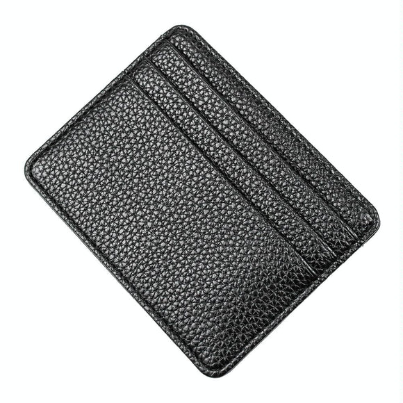 Lychee Pattern Mini Card Holder Multi Card Slots Ultra Thin Coin Purse - Black