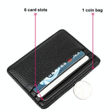 Lychee Pattern Mini Card Holder Multi Card Slots Ultra Thin Coin Purse - Black