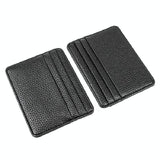 Lychee Pattern Mini Card Holder Multi Card Slots Ultra Thin Coin Purse - Black