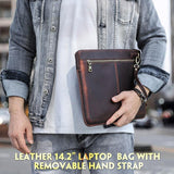 14.2 Inch Leather Laptop Sleeve for Macbook Pro - Black - Coffee