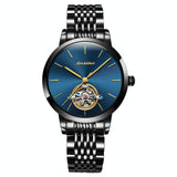 Waterproof Automatic Mechanical Watch for Women with Simple Hollow Design - Black Steel Strip