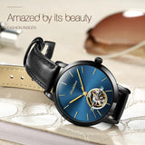 Waterproof Automatic Mechanical Watch for Women with Simple Hollow Design - Black Steel Strip