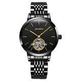 Waterproof Automatic Mechanical Watch for Women with Simple Hollow Design - Black Steel Strip