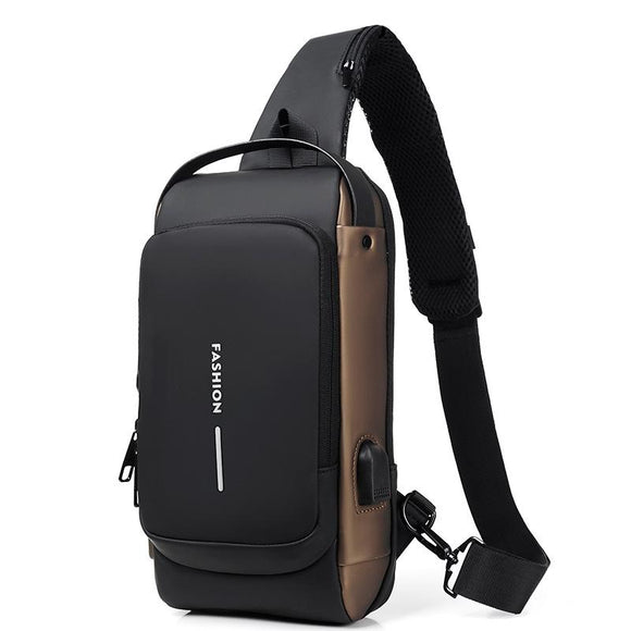 Anti Theft Men Shoulder Bag With Usb Charging Port - Black Gold