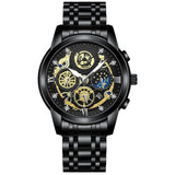 Waterproof Luminous Quartz Watch with Multifunctional Design - Full Gold Black Surface