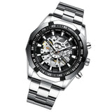 Stylish Men Automatic Mechanical Watch with Steel Band - Black