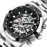 Stylish Men Automatic Mechanical Watch with Steel Band - Black