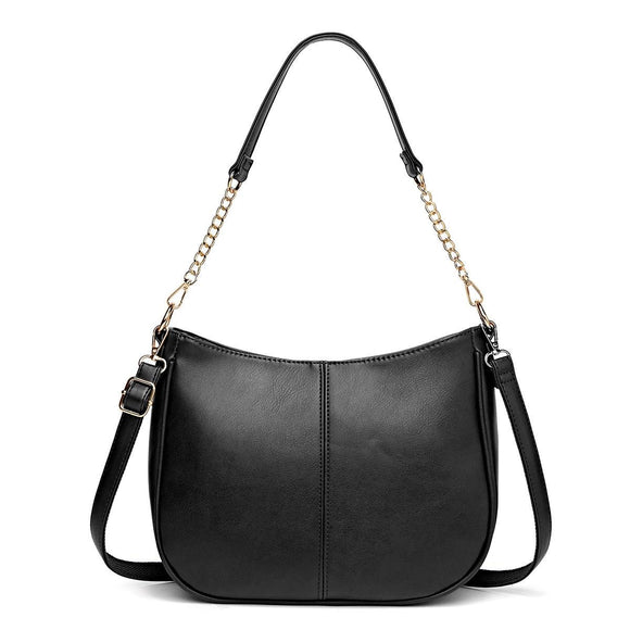 Adjustable Leather Crossbody Bag Large Capacity - Black