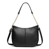 Adjustable Leather Crossbody Bag Large Capacity - Black