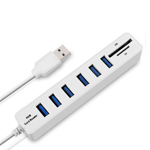 6-Port Usb Hub With Tf / Sd Card Reader High Speed - White