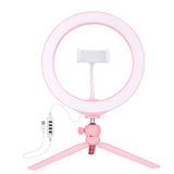 10.2 Selfie Beauty Light with Tripod Mount and Usb 3 Modes Dimmable Led Ring for Vlogging and Photography Cold Shoe Ball Head and Phone Clamp - Black