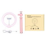 10.2 Selfie Beauty Light with Tripod Mount and Usb 3 Modes Dimmable Led Ring for Vlogging and Photography Cold Shoe Ball Head and Phone Clamp - Black